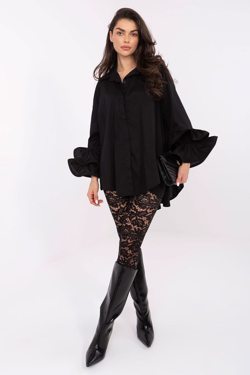 Long Sleeve Cotton Shirt with Longer Back - 