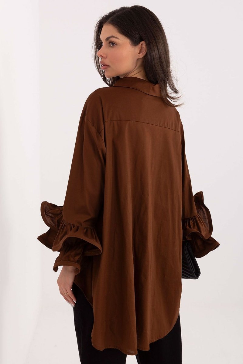 Long Sleeve Cotton Shirt with Longer Back - 