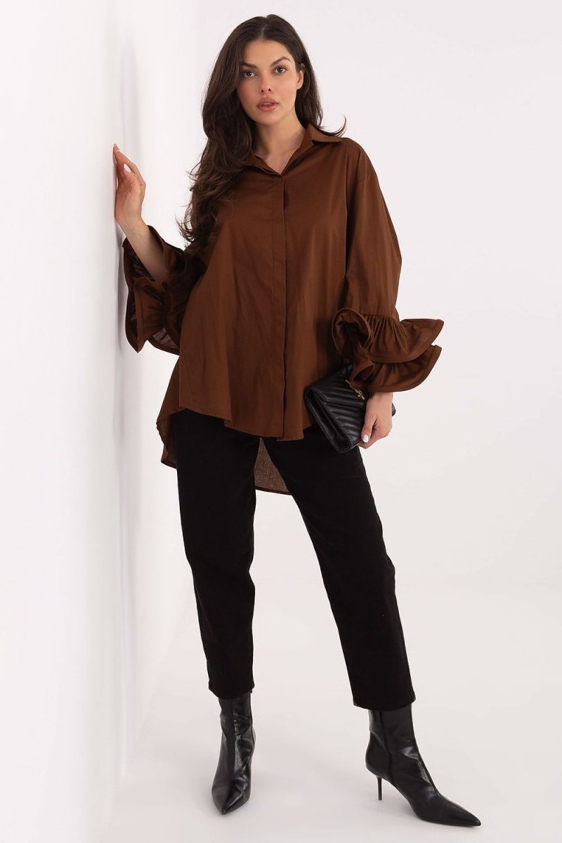 Long Sleeve Cotton Shirt with Longer Back - 