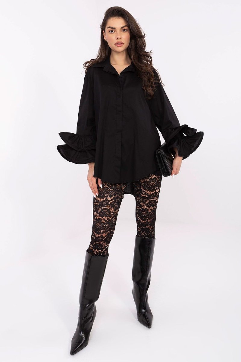 Long Sleeve Cotton Shirt with Longer Back - 