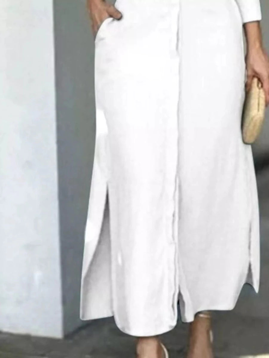 Long Sleeve Shirt Dress with Side Slits - 