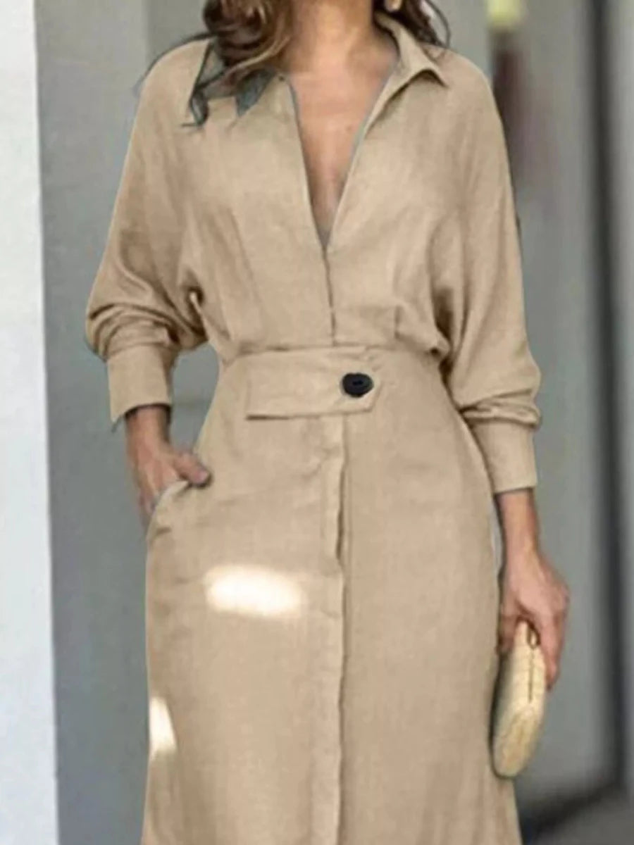 Long Sleeve Shirt Dress with Side Slits - 