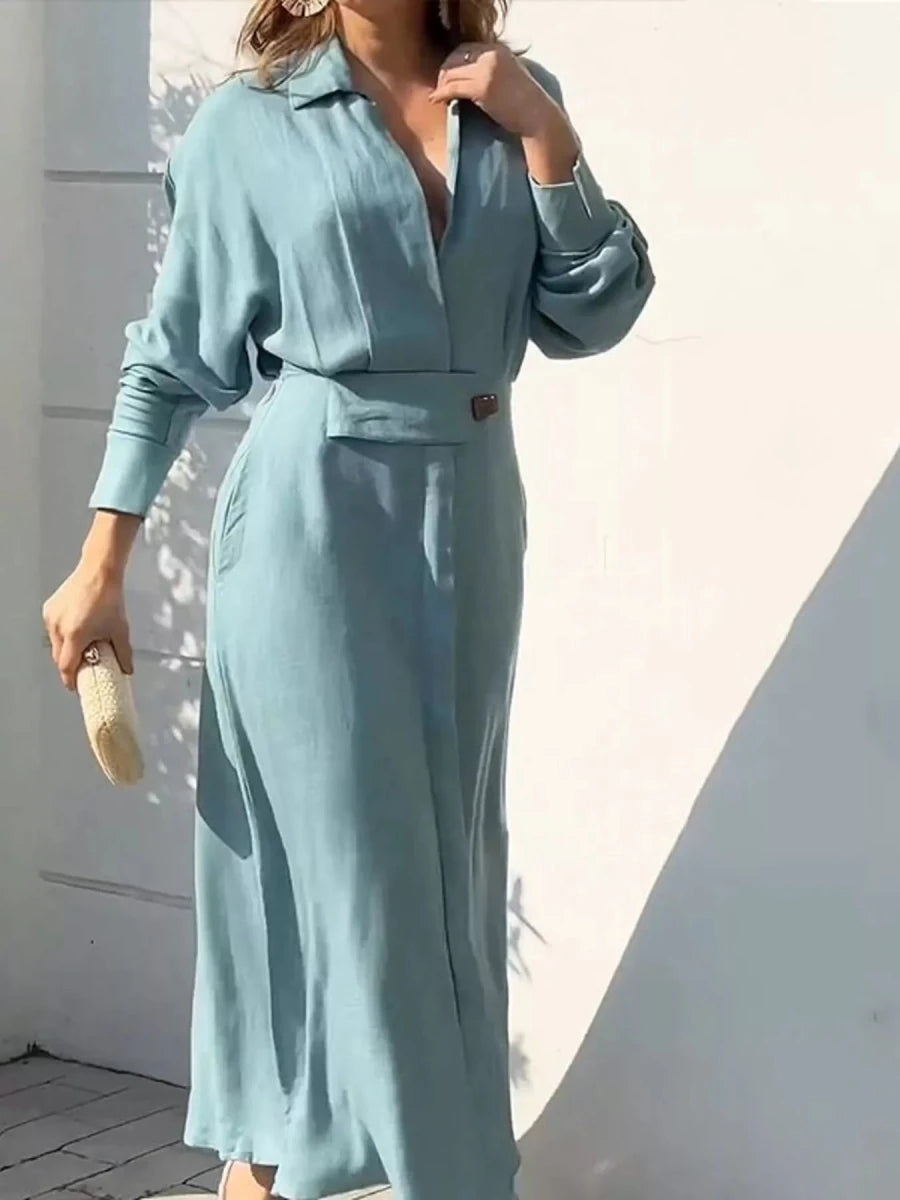 Long Sleeve Shirt Dress with Side Slits - 