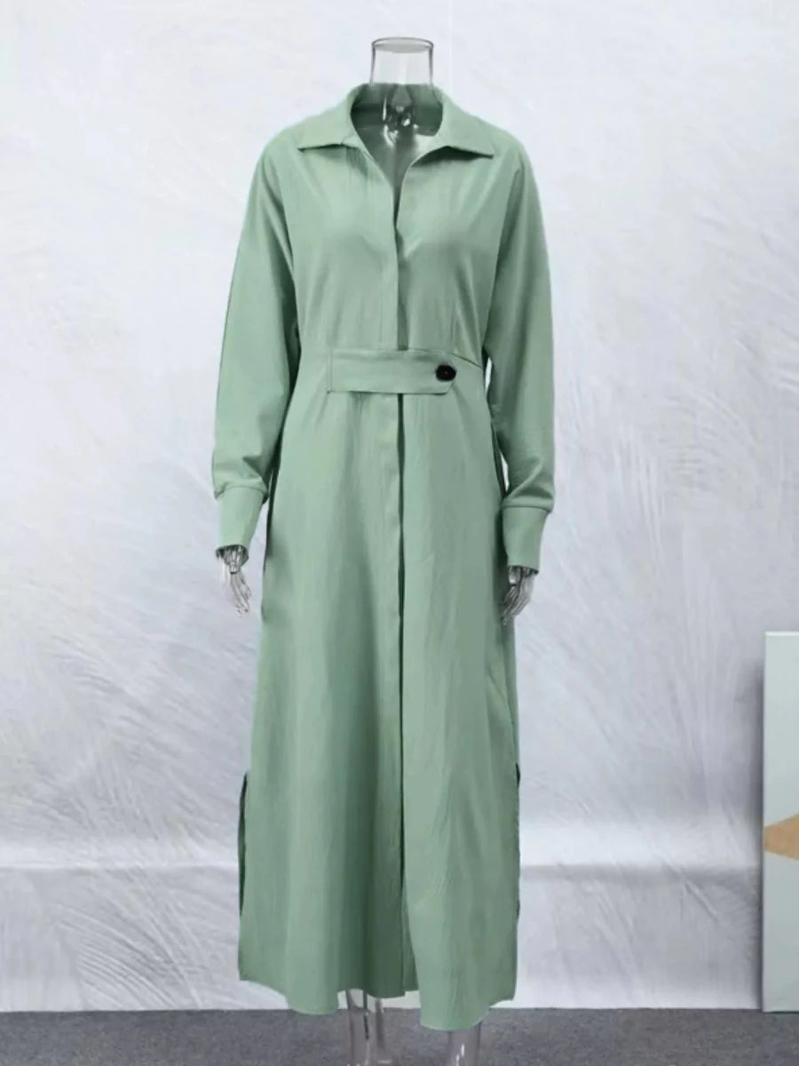 Long Sleeve Shirt Dress with Side Slits - 