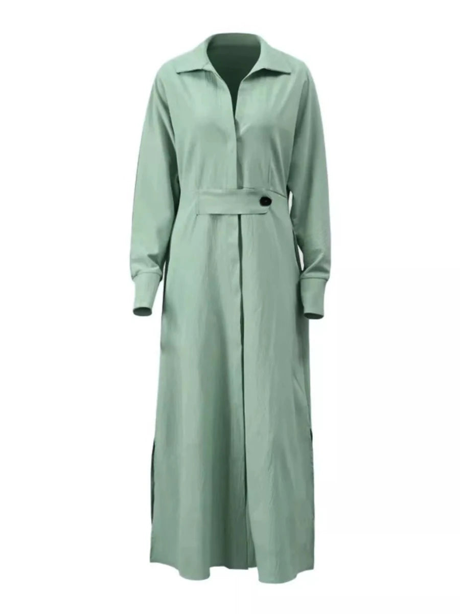 Long Sleeve Shirt Dress with Side Slits - 