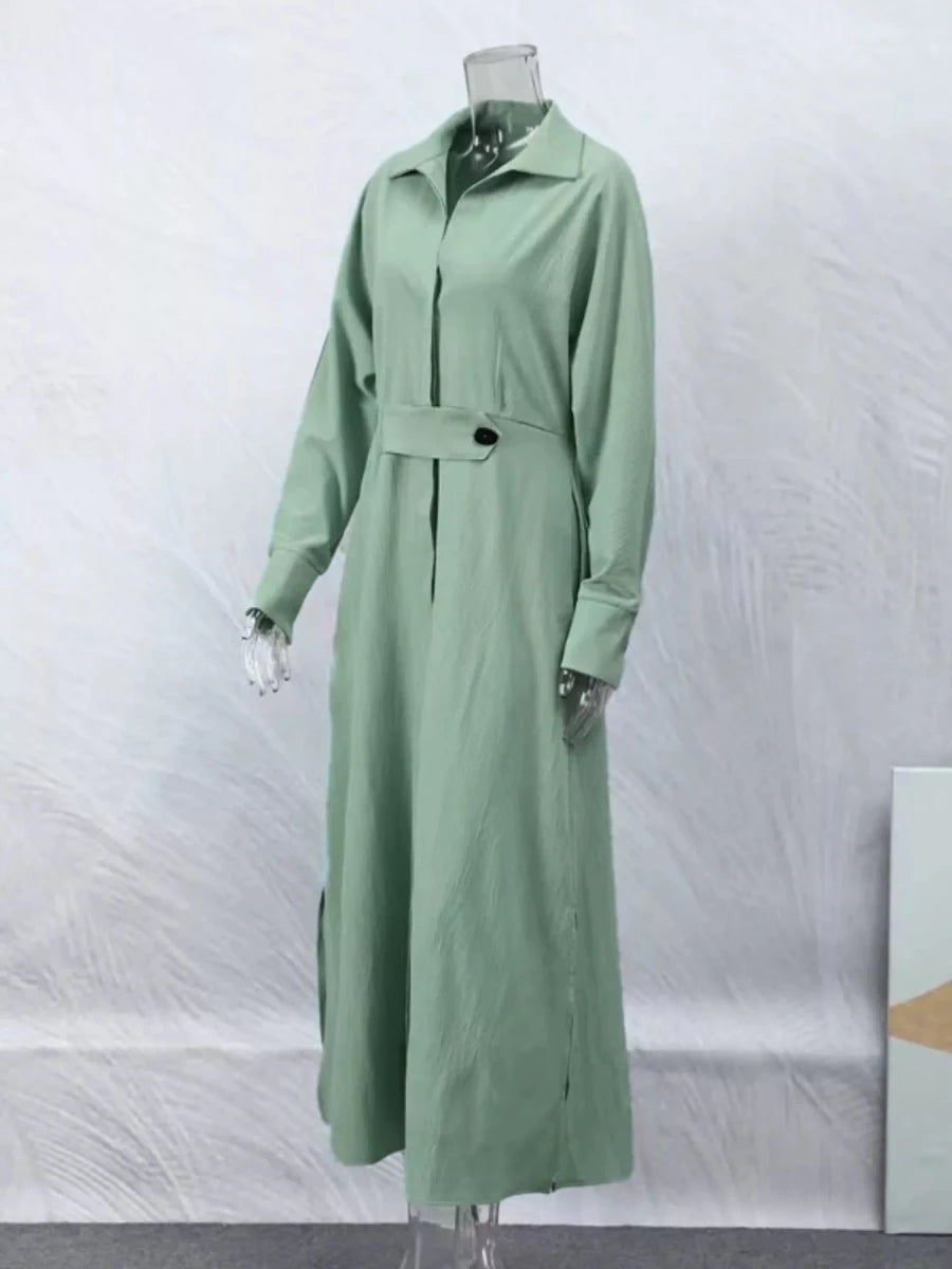 Long Sleeve Shirt Dress with Side Slits - 