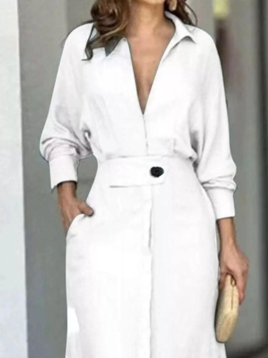 Long Sleeve Shirt Dress with Side Slits - 