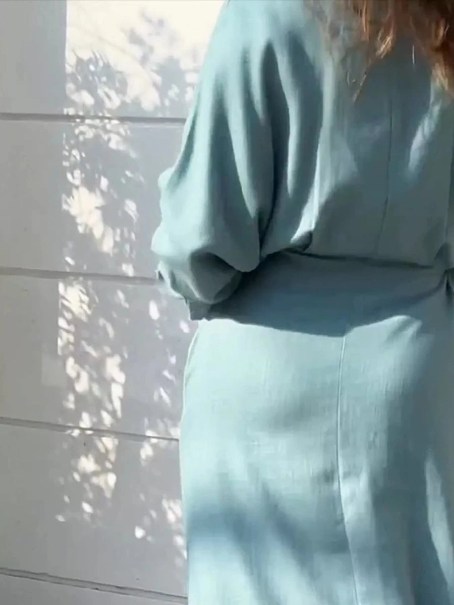 Long Sleeve Shirt Dress with Side Slits - 