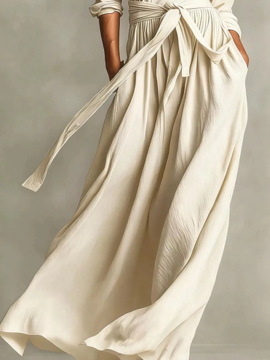 Long Sleeve Tie Waist Maxi Dress - 