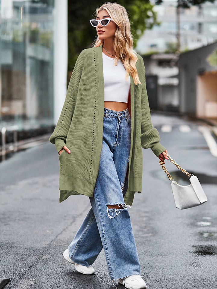 Long Sleeve Waffle - Knit Cardigan - Outerwear