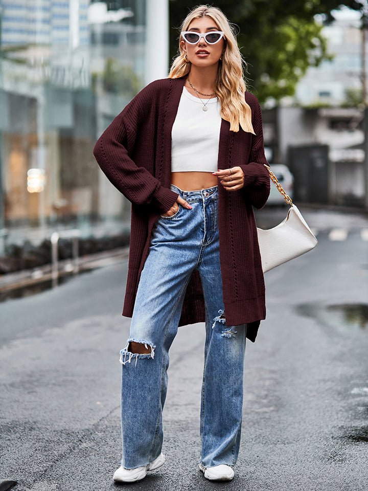 Long Sleeve Waffle - Knit Cardigan - Outerwear