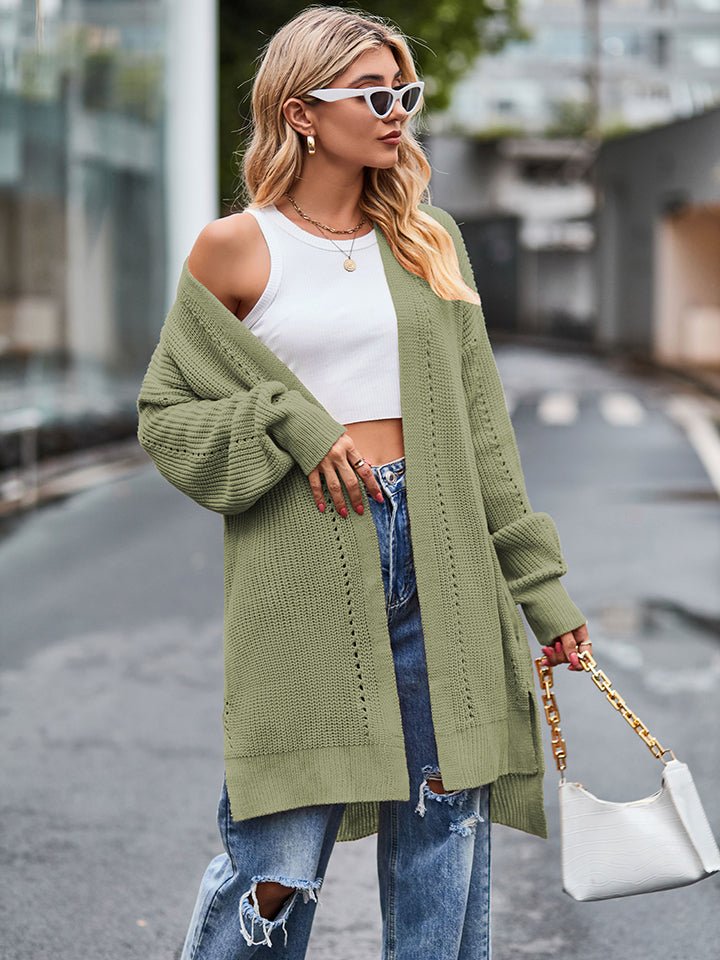 Long Sleeve Waffle - Knit Cardigan - Outerwear