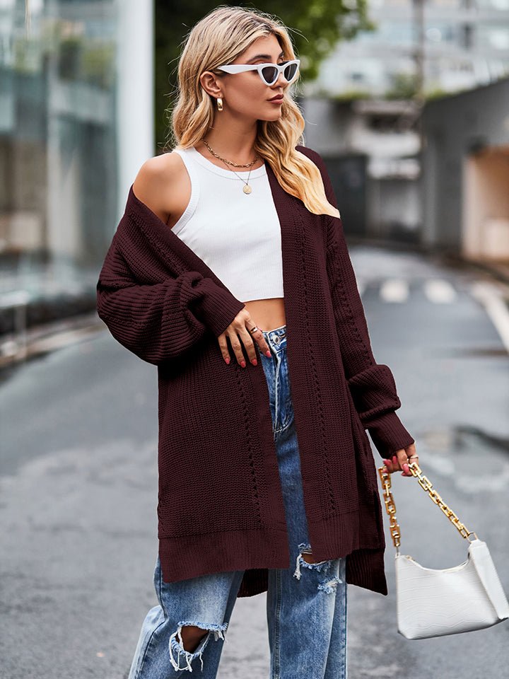 Long Sleeve Waffle - Knit Cardigan - Outerwear