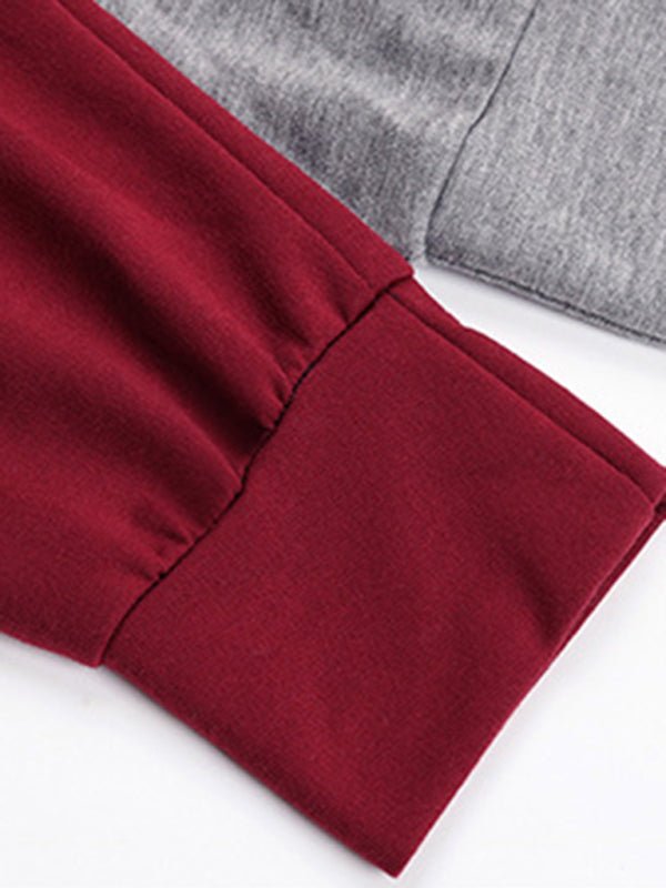 Long - sleeved color block round neck casual sweater dress - Sweater Dress