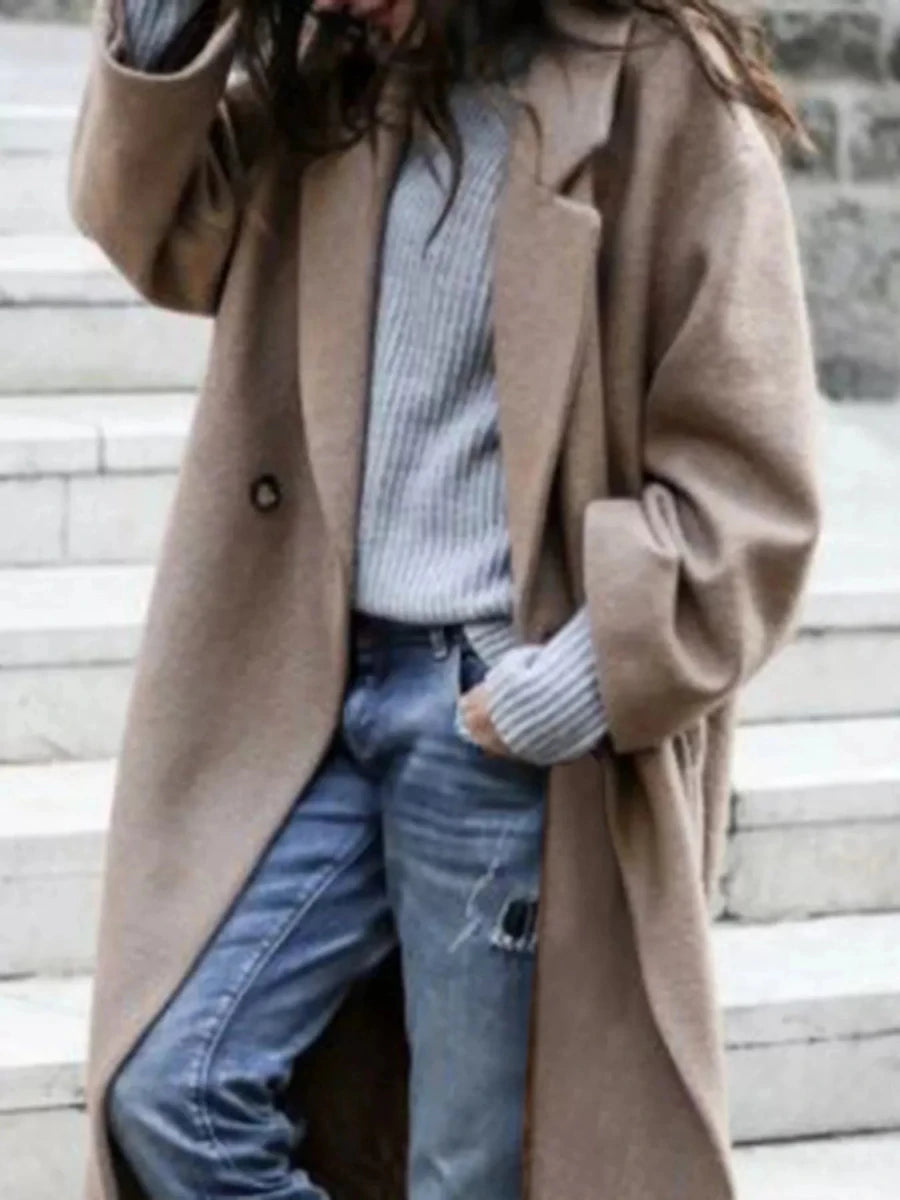 Longline Wool Blend Overcoat with Pockets - 