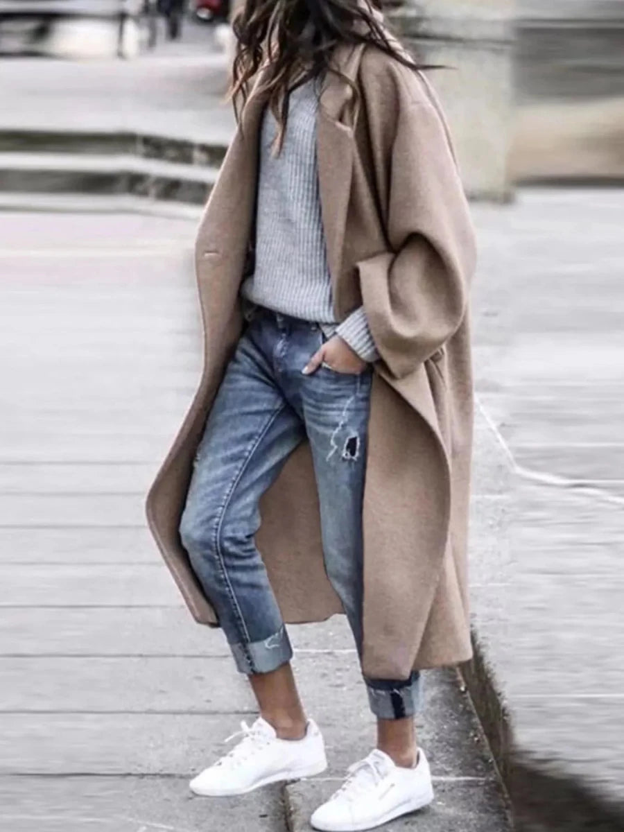 Longline Wool Blend Overcoat with Pockets - 