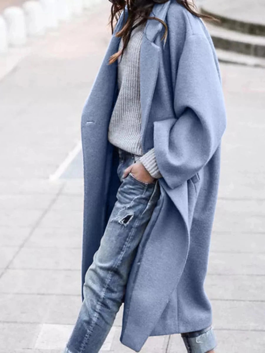 Longline Wool Blend Overcoat with Pockets - 