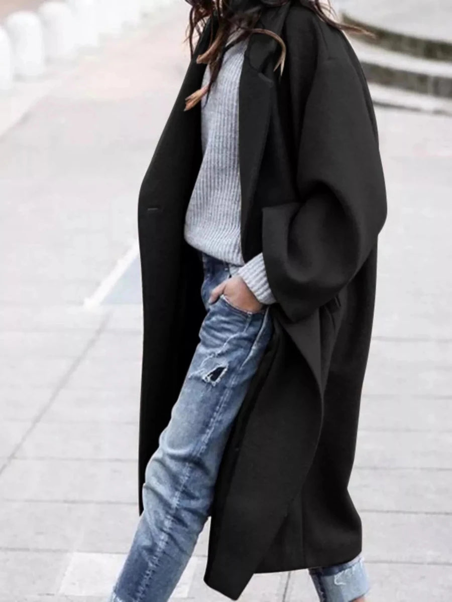 Longline Wool Blend Overcoat with Pockets - 