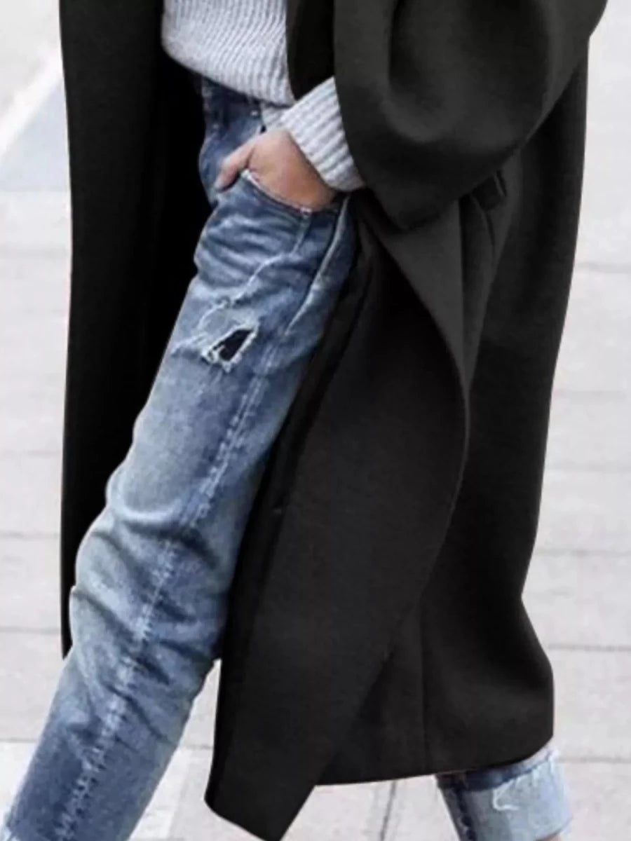 Longline Wool Blend Overcoat with Pockets - 