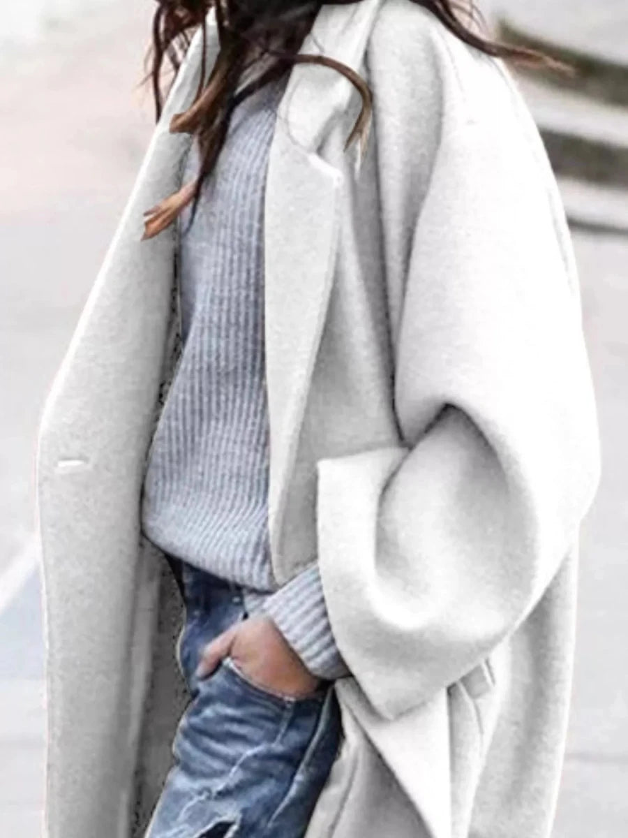 Longline Wool Blend Overcoat with Pockets - 
