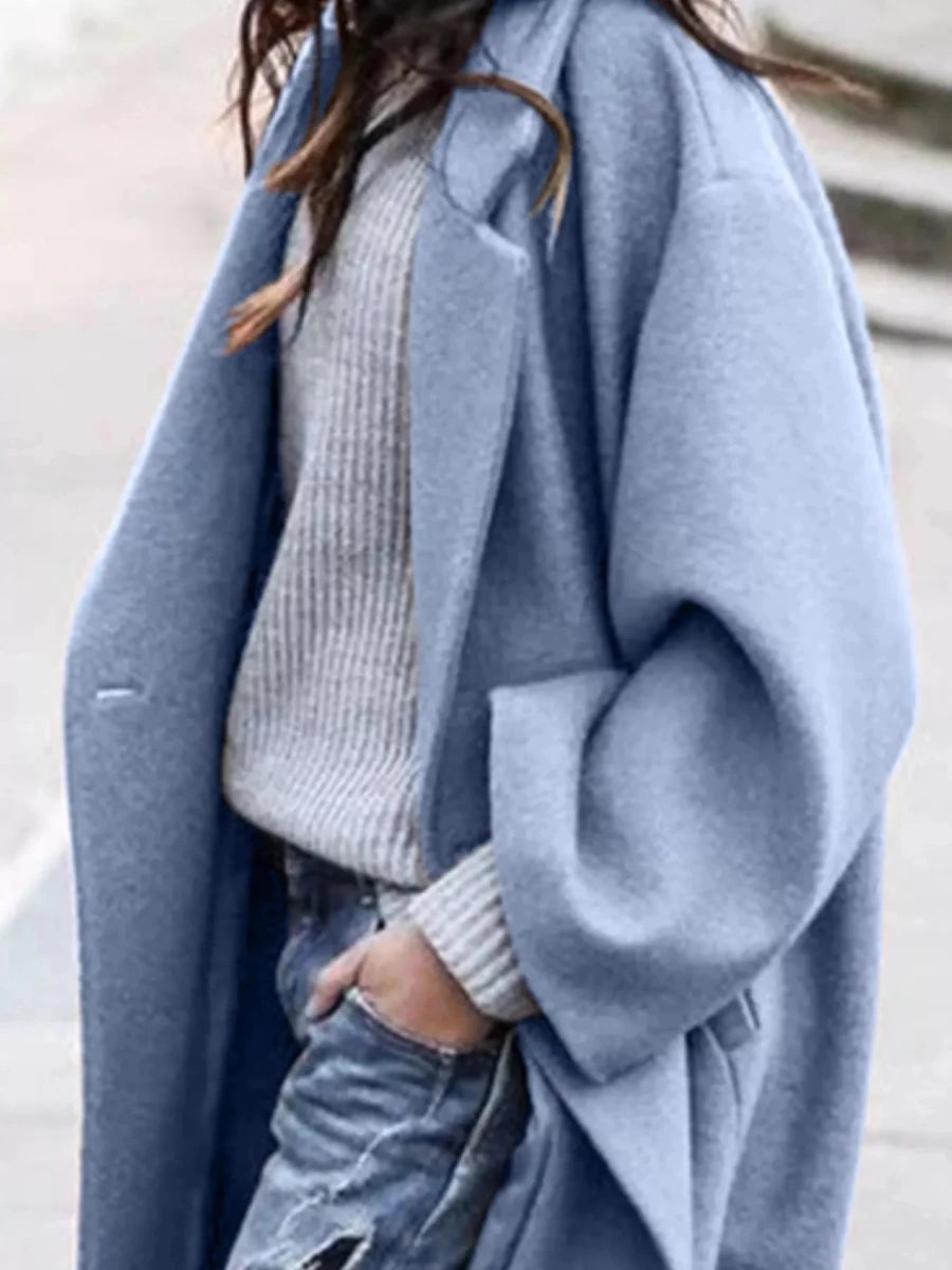 Longline Wool Blend Overcoat with Pockets - 