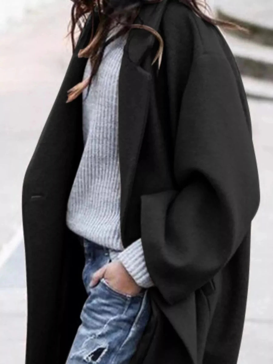 Longline Wool Blend Overcoat with Pockets - 