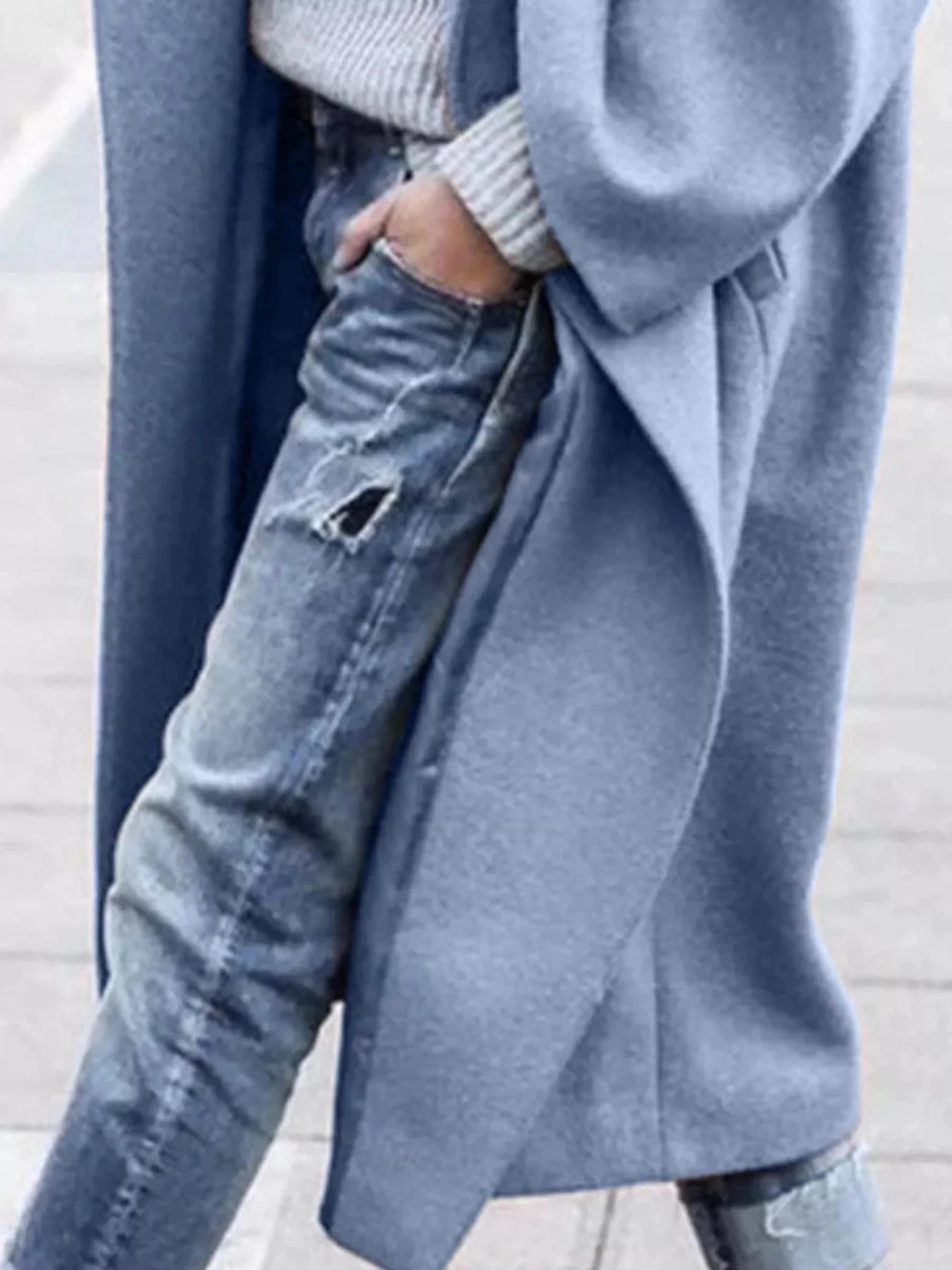 Longline Wool Blend Overcoat with Pockets - 