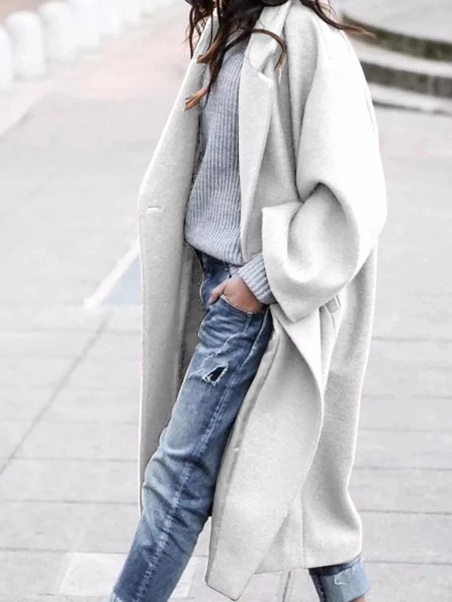 Longline Wool Blend Overcoat with Pockets - 