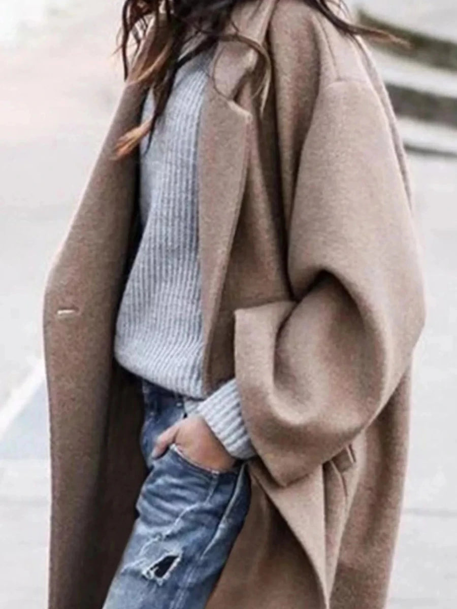 Longline Wool Blend Overcoat with Pockets - 