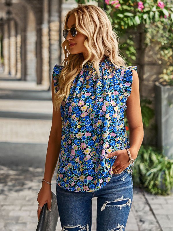 Loose Casual Top Sleeveless Floral Shirt - Top