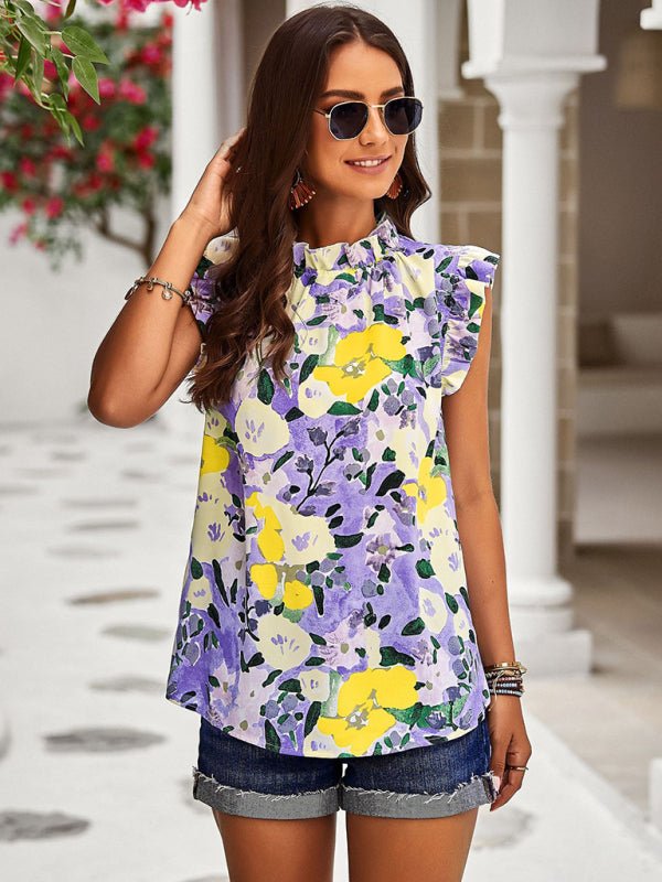 Loose Casual Top Sleeveless Floral Shirt - Top