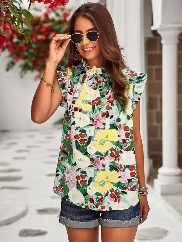 Loose Casual Top Sleeveless Floral Shirt - Top