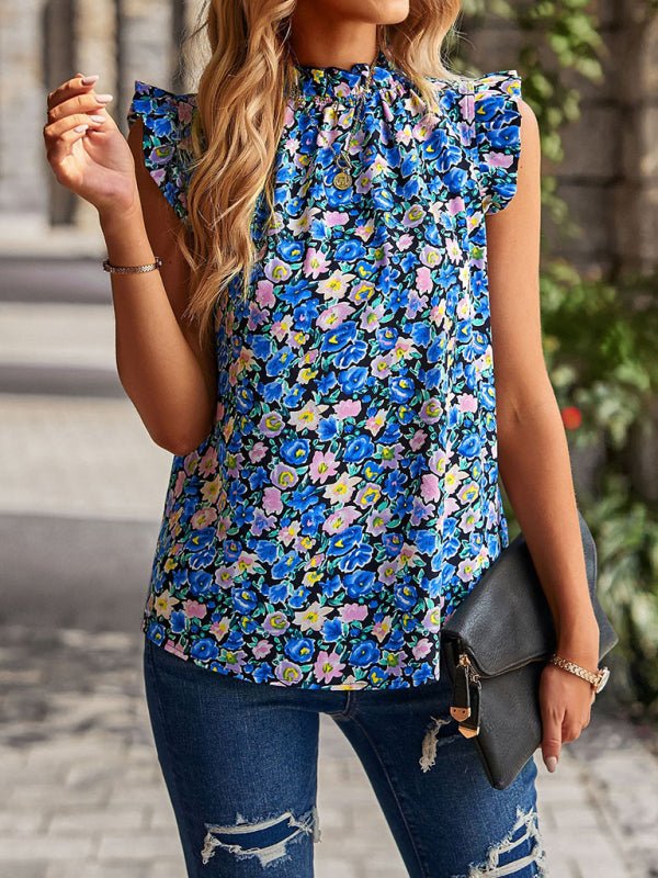 Loose Casual Top Sleeveless Floral Shirt - Top