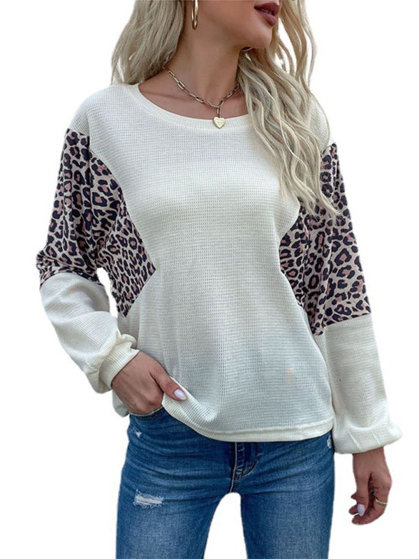 loose crew neck bottoming leopard print knitted sweater - Outerwear