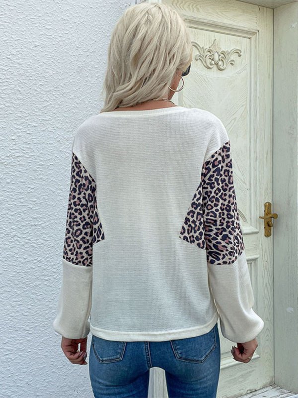 loose crew neck bottoming leopard print knitted sweater - Outerwear