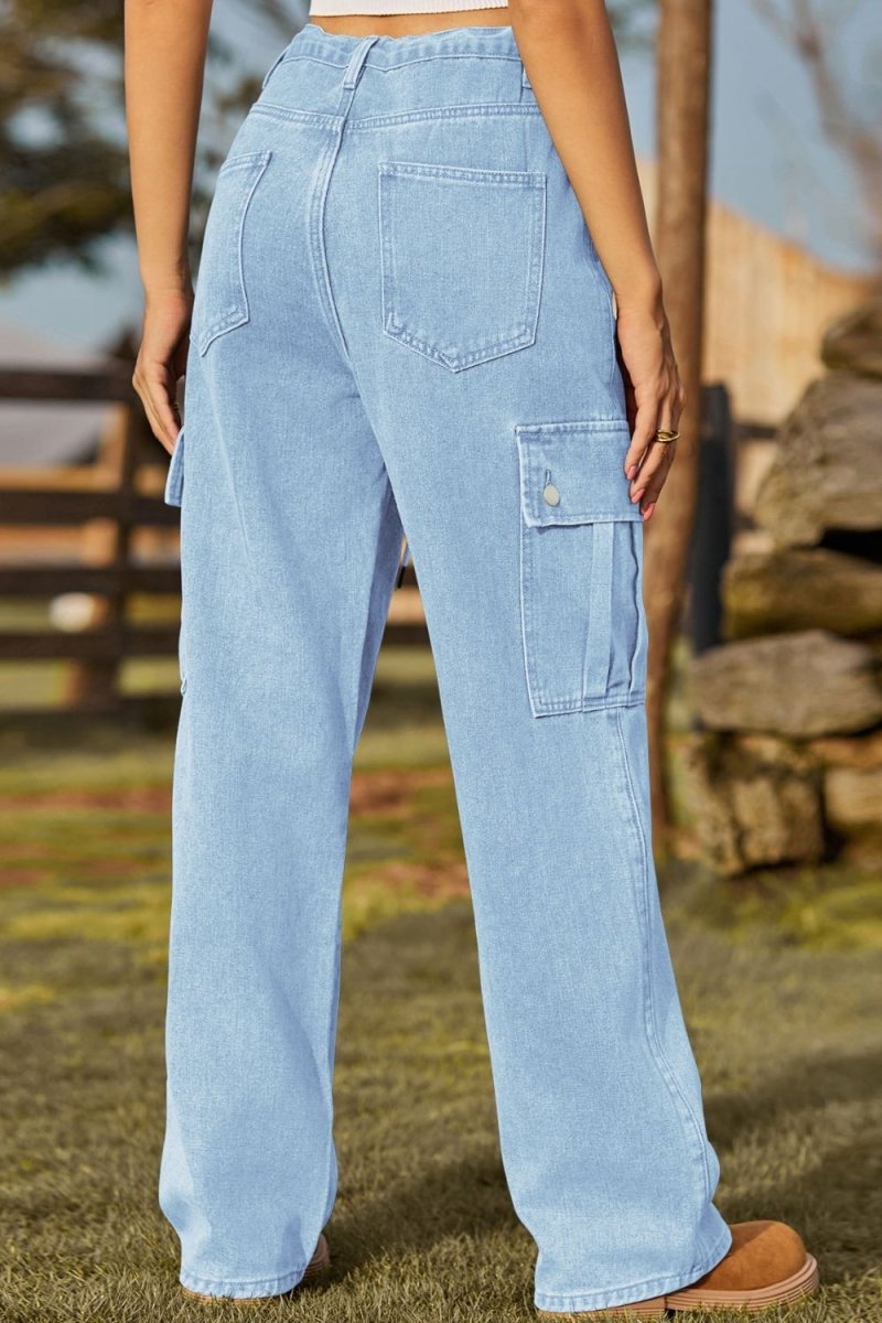 Loose Fit Drawstring Jeans with Pocket - Bottoms Sale