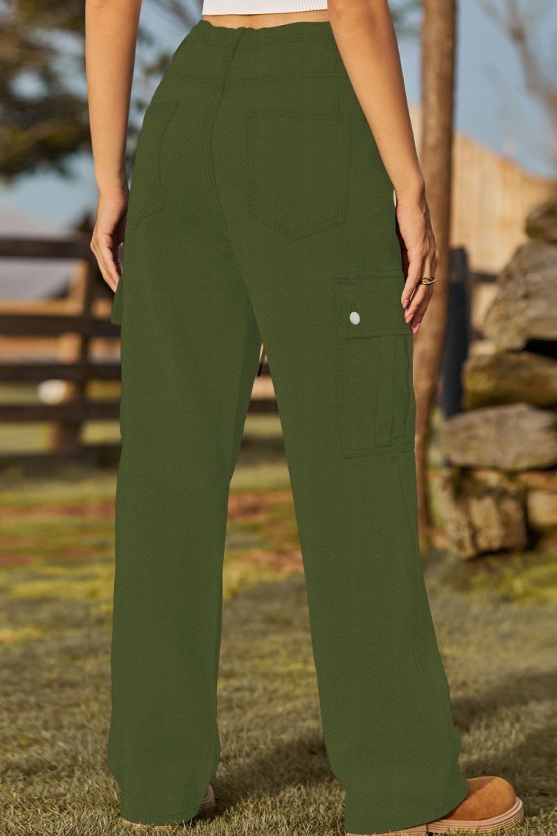 Loose Fit Drawstring Jeans with Pocket - Bottoms Sale