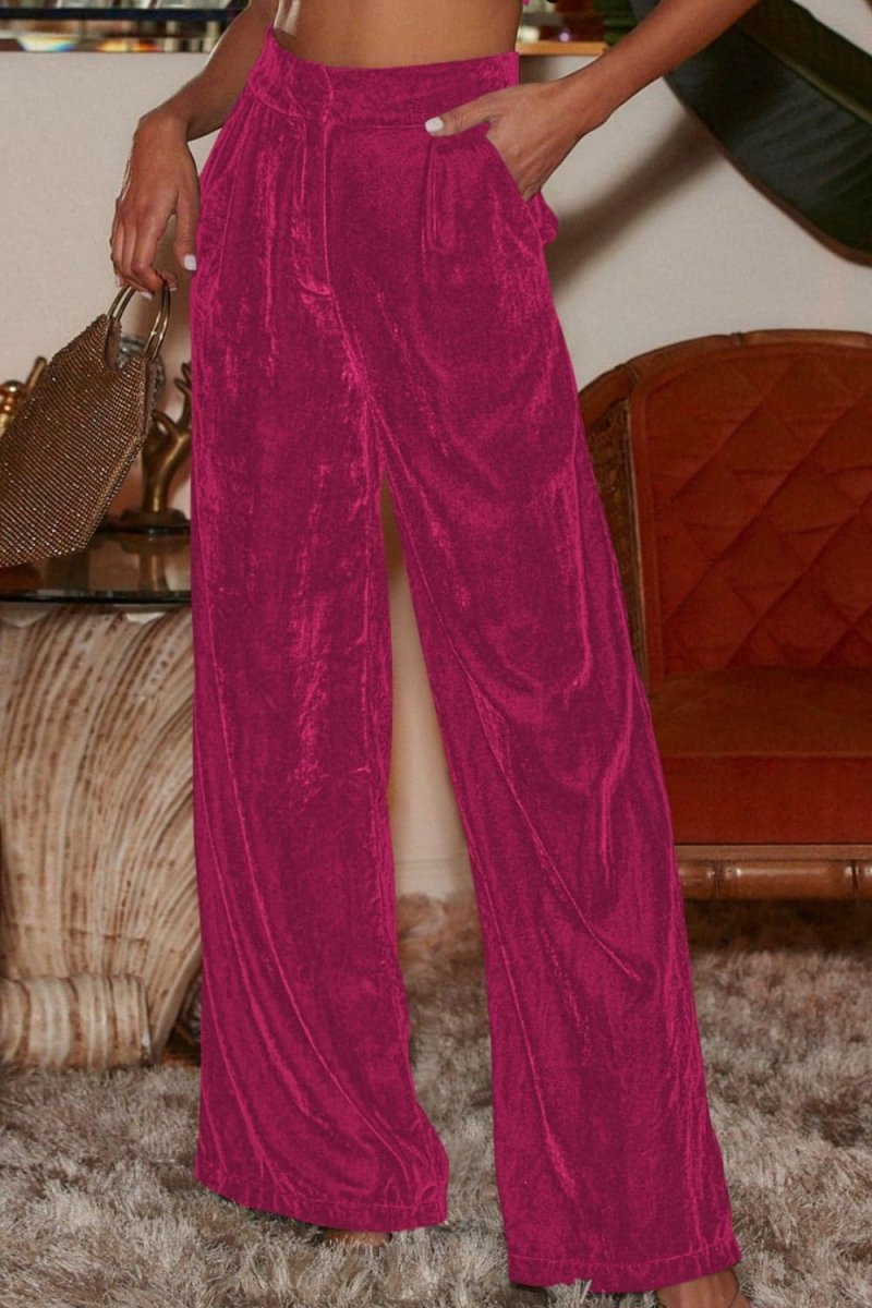 Loose Fit High Waist Long Pants with Pockets - Bottoms