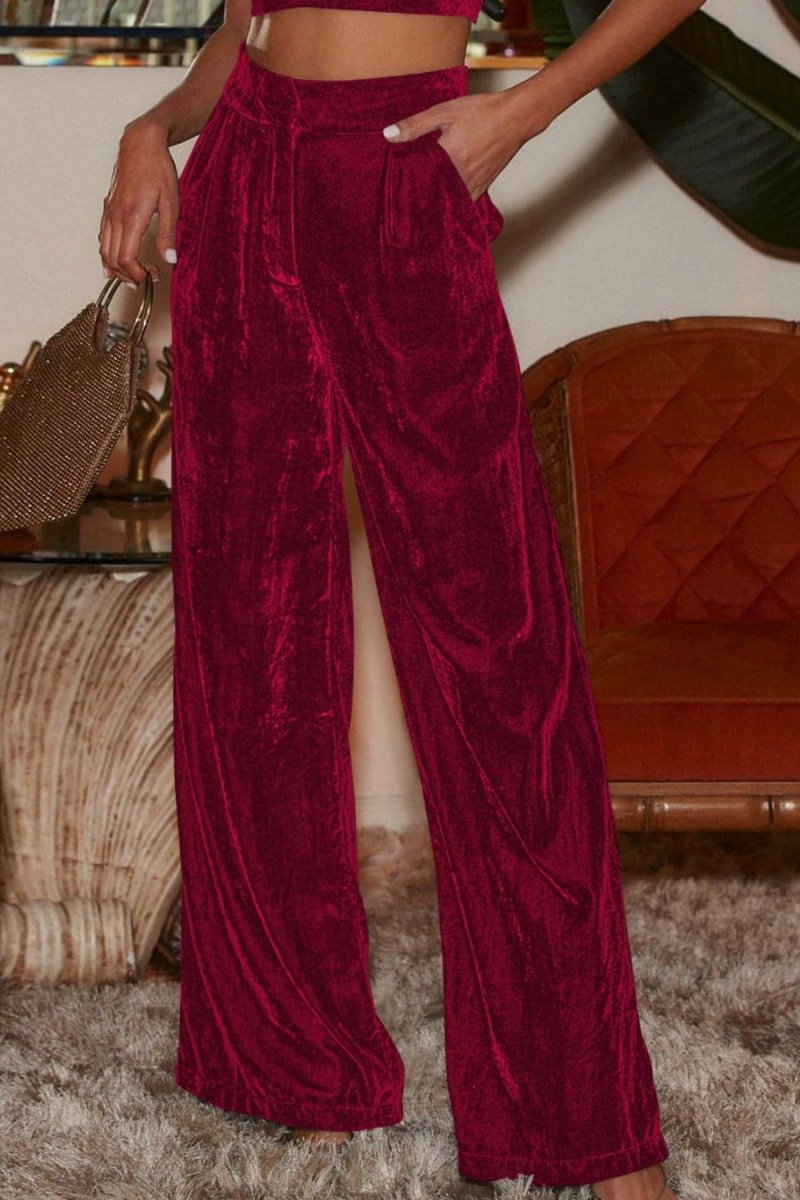 Loose Fit High Waist Long Pants with Pockets - Bottoms
