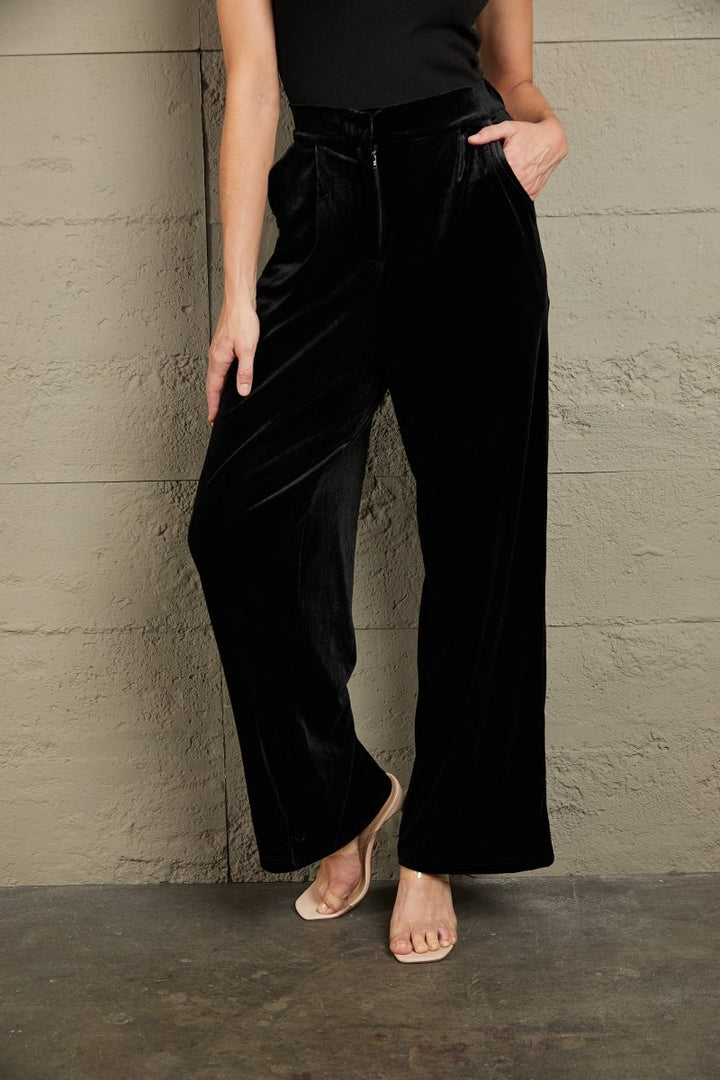 Loose Fit High Waist Long Pants with Pockets - Bottoms
