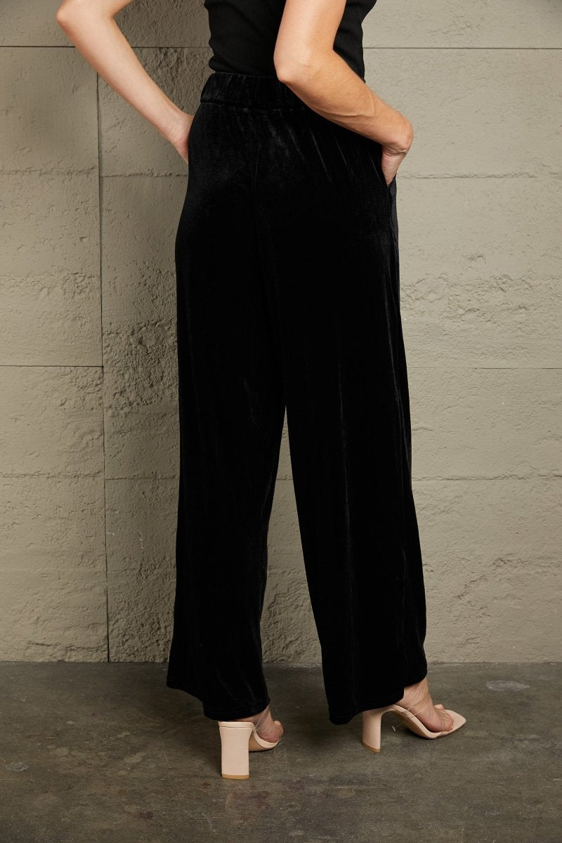 Loose Fit High Waist Long Pants with Pockets - Bottoms