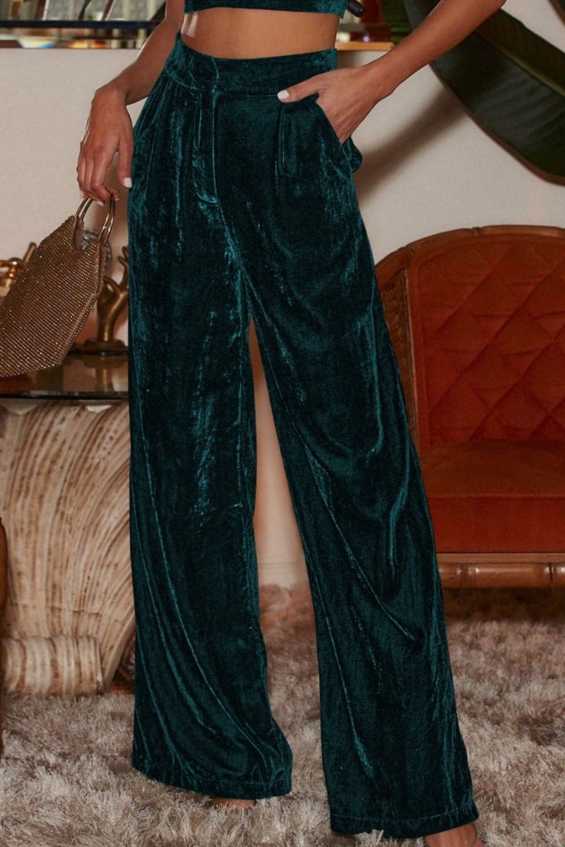 Loose Fit High Waist Long Pants with Pockets - Bottoms