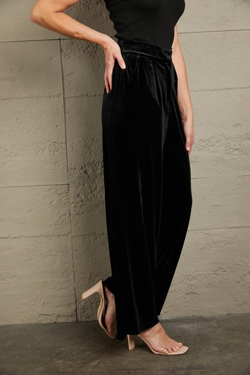 Loose Fit High Waist Long Pants with Pockets - Bottoms