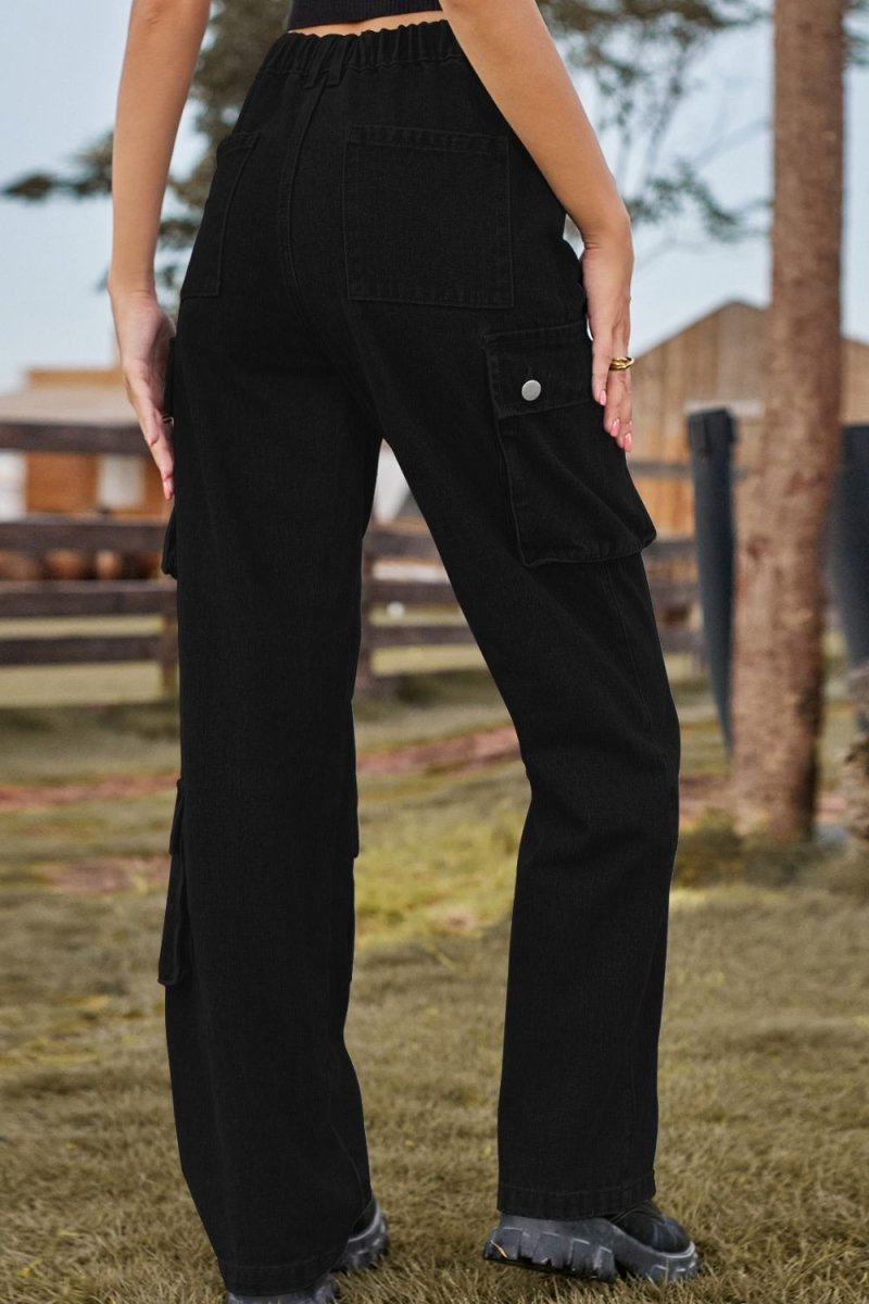 Loose Fit Long Jeans with Pockets - Bottoms Sale