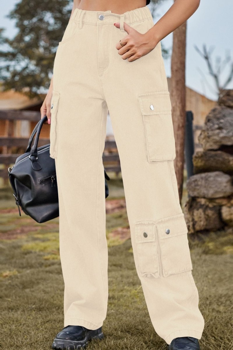 Loose Fit Long Jeans with Pockets - Bottoms Sale