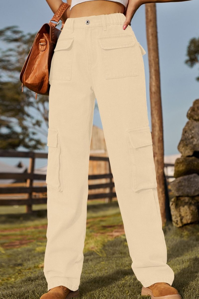 Loose Fit Long Jeans with Pockets - Bottoms