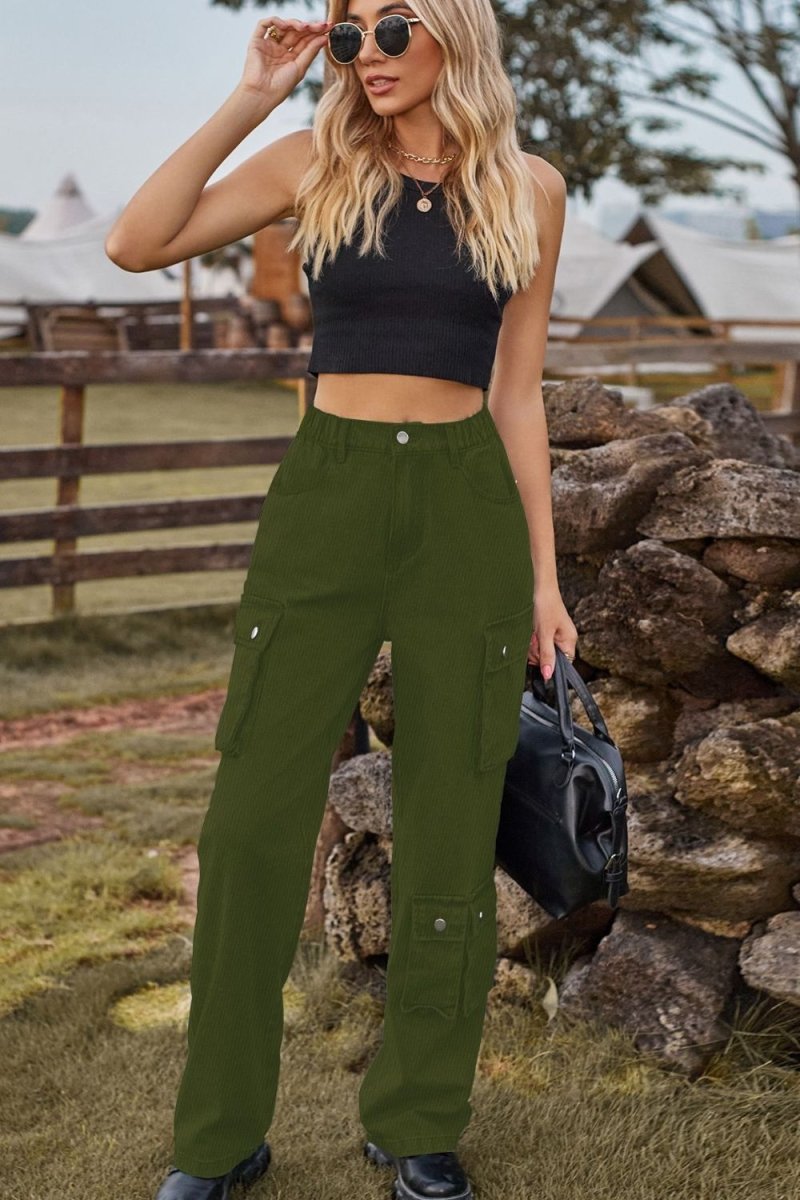 Loose Fit Long Jeans with Pockets - Bottoms Sale