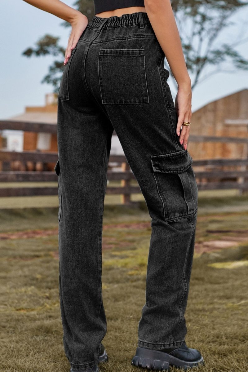 Loose Fit Long Jeans with Pockets - Bottoms
