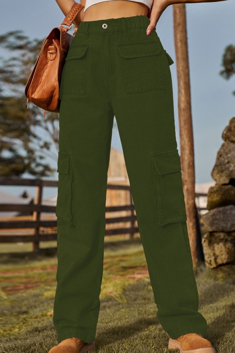 Loose Fit Long Jeans with Pockets - Bottoms