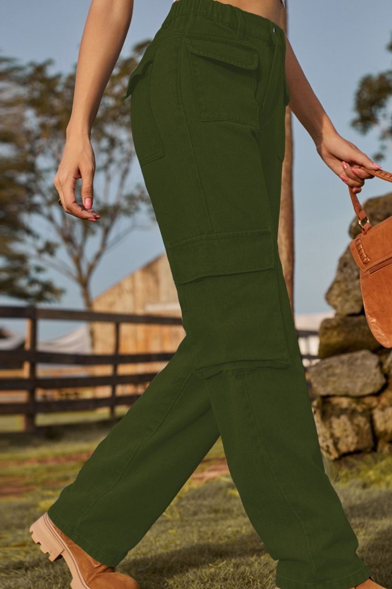 Loose Fit Long Jeans with Pockets - Bottoms